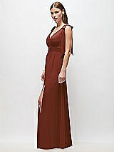 Side View Thumbnail - Auburn Moon Plunge Neckline Bow Shoulder Empire Waist Chiffon Maxi Dress