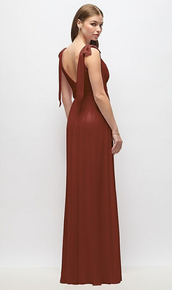 Back View - Auburn Moon Plunge Neckline Bow Shoulder Empire Waist Chiffon Maxi Dress