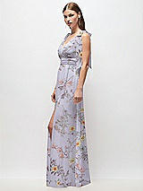 Side View Thumbnail - Butterfly Botanica Silver Dove Plunge Neckline Bow Shoulder Empire Waist Chiffon Maxi Dress