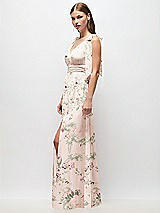 Side View Thumbnail - Blush Garden Plunge Neckline Bow Shoulder Empire Waist Chiffon Maxi Dress