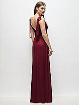 Rear View Thumbnail - Burgundy Plunge Neckline Bow Shoulder Empire Waist Chiffon Maxi Dress