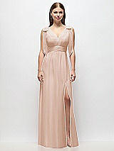 Front View Thumbnail - Cameo Plunge Neckline Bow Shoulder Empire Waist Chiffon Maxi Dress