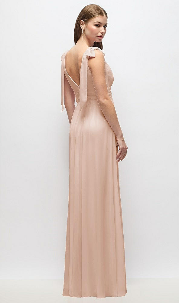 Back View - Cameo Plunge Neckline Bow Shoulder Empire Waist Chiffon Maxi Dress