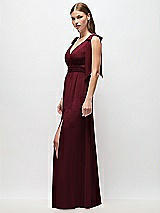 Side View Thumbnail - Cabernet Plunge Neckline Bow Shoulder Empire Waist Chiffon Maxi Dress