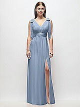 Front View Thumbnail - Cloudy Plunge Neckline Bow Shoulder Empire Waist Chiffon Maxi Dress