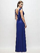 Rear View Thumbnail - Cobalt Blue Plunge Neckline Bow Shoulder Empire Waist Chiffon Maxi Dress