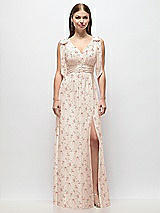 Front View Thumbnail - Coquette Floral Print Plunge Neckline Bow Shoulder Empire Waist Chiffon Maxi Dress