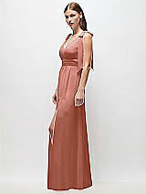 Side View Thumbnail - Desert Rose Plunge Neckline Bow Shoulder Empire Waist Chiffon Maxi Dress