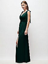 Side View Thumbnail - Evergreen Plunge Neckline Bow Shoulder Empire Waist Chiffon Maxi Dress