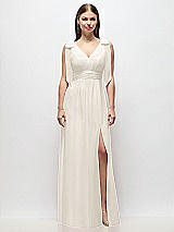 Front View Thumbnail - Ivory Plunge Neckline Bow Shoulder Empire Waist Chiffon Maxi Dress