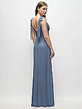 Rear View Thumbnail - Larkspur Blue Plunge Neckline Bow Shoulder Empire Waist Chiffon Maxi Dress