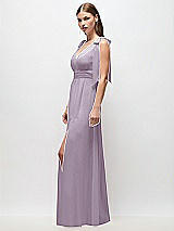 Side View Thumbnail - Lilac Haze Plunge Neckline Bow Shoulder Empire Waist Chiffon Maxi Dress