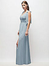 Side View Thumbnail - Mist Plunge Neckline Bow Shoulder Empire Waist Chiffon Maxi Dress