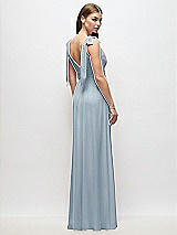 Rear View Thumbnail - Mist Plunge Neckline Bow Shoulder Empire Waist Chiffon Maxi Dress