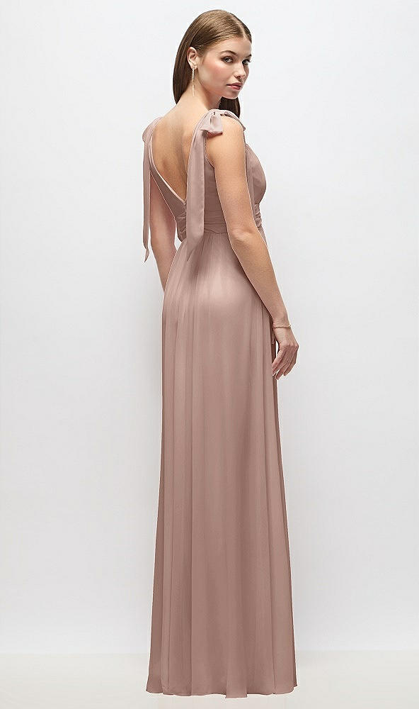 Back View - Neu Nude Plunge Neckline Bow Shoulder Empire Waist Chiffon Maxi Dress