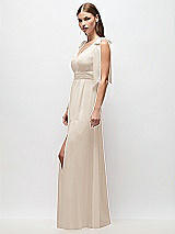Side View Thumbnail - Oat Plunge Neckline Bow Shoulder Empire Waist Chiffon Maxi Dress