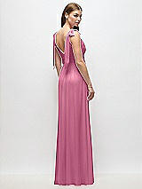Rear View Thumbnail - Orchid Pink Plunge Neckline Bow Shoulder Empire Waist Chiffon Maxi Dress