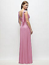 Rear View Thumbnail - Powder Pink Plunge Neckline Bow Shoulder Empire Waist Chiffon Maxi Dress