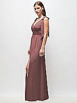 Side View Thumbnail - Rosewood Plunge Neckline Bow Shoulder Empire Waist Chiffon Maxi Dress