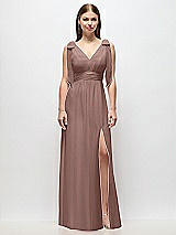Front View Thumbnail - Sienna Plunge Neckline Bow Shoulder Empire Waist Chiffon Maxi Dress