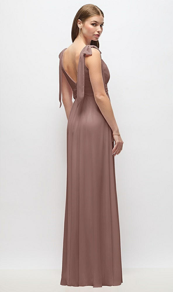 Back View - Sienna Plunge Neckline Bow Shoulder Empire Waist Chiffon Maxi Dress