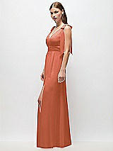 Side View Thumbnail - Terracotta Copper Plunge Neckline Bow Shoulder Empire Waist Chiffon Maxi Dress