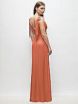 Rear View Thumbnail - Terracotta Copper Plunge Neckline Bow Shoulder Empire Waist Chiffon Maxi Dress