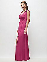 Side View Thumbnail - Tea Rose Plunge Neckline Bow Shoulder Empire Waist Chiffon Maxi Dress