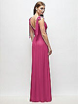Rear View Thumbnail - Tea Rose Plunge Neckline Bow Shoulder Empire Waist Chiffon Maxi Dress