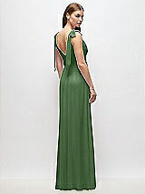 Rear View Thumbnail - Vineyard Green Plunge Neckline Bow Shoulder Empire Waist Chiffon Maxi Dress