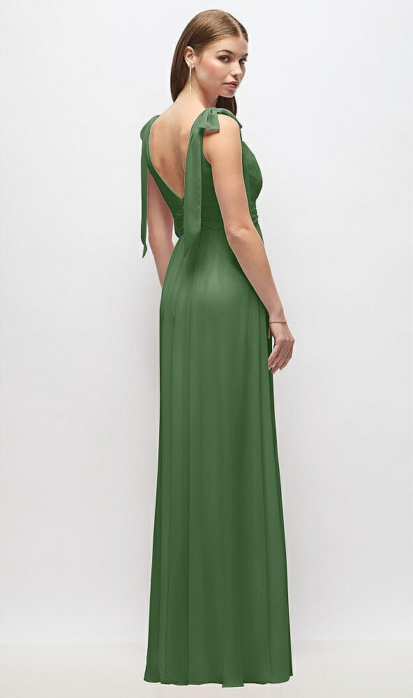 Back View - Vineyard Green Plunge Neckline Bow Shoulder Empire Waist Chiffon Maxi Dress