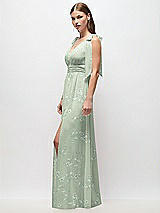Side View Thumbnail - Vintage Primrose Sage Plunge Neckline Bow Shoulder Empire Waist Chiffon Maxi Dress