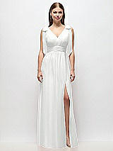 Front View Thumbnail - White Plunge Neckline Bow Shoulder Empire Waist Chiffon Maxi Dress
