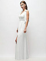 Side View Thumbnail - White Plunge Neckline Bow Shoulder Empire Waist Chiffon Maxi Dress