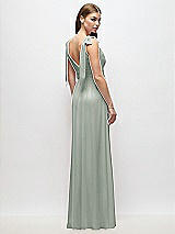 Rear View Thumbnail - Willow Green Plunge Neckline Bow Shoulder Empire Waist Chiffon Maxi Dress