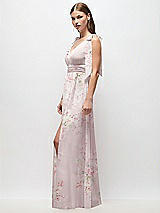 Side View Thumbnail - Watercolor Print Plunge Neckline Bow Shoulder Empire Waist Chiffon Maxi Dress