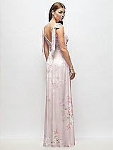 Rear View Thumbnail - Watercolor Print Plunge Neckline Bow Shoulder Empire Waist Chiffon Maxi Dress