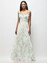 Front View Thumbnail - Bleu Garden Tie-Shoulder Bustier Bodice Ruffle-Hem Maxi Dress