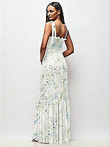 Rear View Thumbnail - Bleu Garden Tie-Shoulder Bustier Bodice Ruffle-Hem Maxi Dress