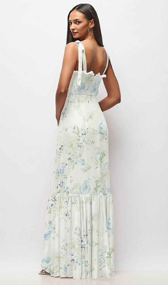 Back View - Bleu Garden Tie-Shoulder Bustier Bodice Ruffle-Hem Maxi Dress