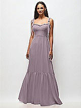 Front View Thumbnail - Lilac Dusk Tie-Shoulder Bustier Bodice Ruffle-Hem Maxi Dress