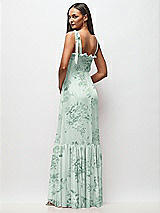 Rear View Thumbnail - Mint Green Floral Tie-Shoulder Bustier Bodice Ruffle-Hem Maxi Dress