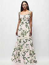 Front View Thumbnail - Palm Beach Print Tie-Shoulder Bustier Bodice Ruffle-Hem Maxi Dress