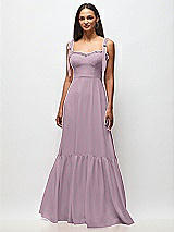 Front View Thumbnail - Suede Rose Tie-Shoulder Bustier Bodice Ruffle-Hem Maxi Dress