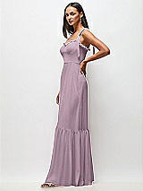 Side View Thumbnail - Suede Rose Tie-Shoulder Bustier Bodice Ruffle-Hem Maxi Dress
