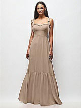Front View Thumbnail - Topaz Tie-Shoulder Bustier Bodice Ruffle-Hem Maxi Dress
