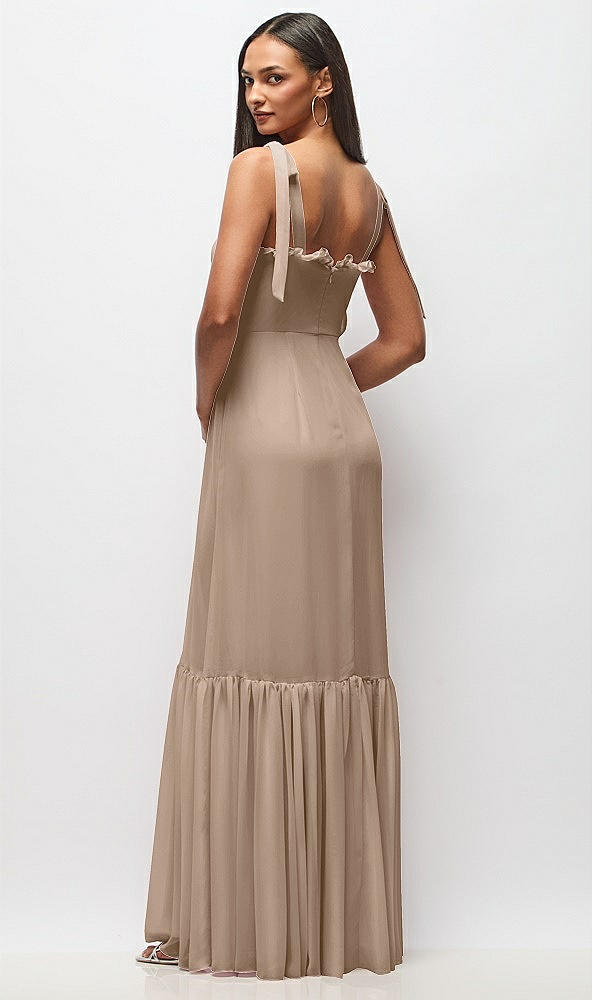 Back View - Topaz Tie-Shoulder Bustier Bodice Ruffle-Hem Maxi Dress