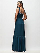 Rear View Thumbnail - Atlantic Blue Tie-Shoulder Bustier Bodice Ruffle-Hem Maxi Dress