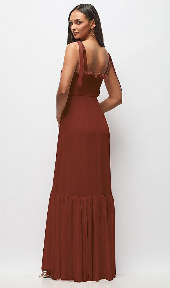 Back View - Auburn Moon Tie-Shoulder Bustier Bodice Ruffle-Hem Maxi Dress