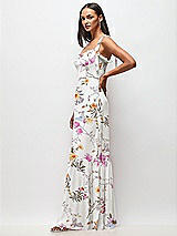 Side View Thumbnail - Butterfly Botanica Ivory Tie-Shoulder Bustier Bodice Ruffle-Hem Maxi Dress
